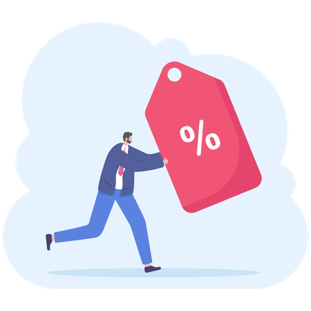 Businessman holding discount tag  Illustration