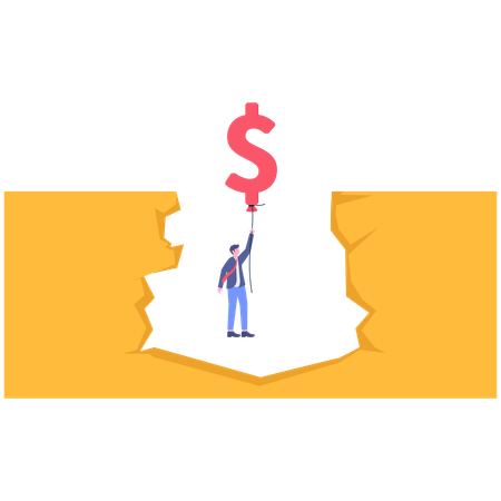 Businessman holding dollar balloon while having fianncial adventure  Illustration