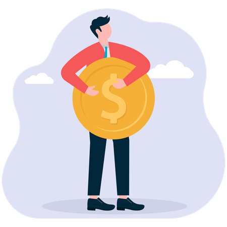 Businessman holding dollar coin  Illustration