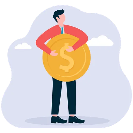 Businessman holding dollar coin  Illustration