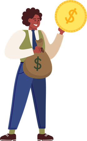 Businessman holding dollar coins bag  Illustration