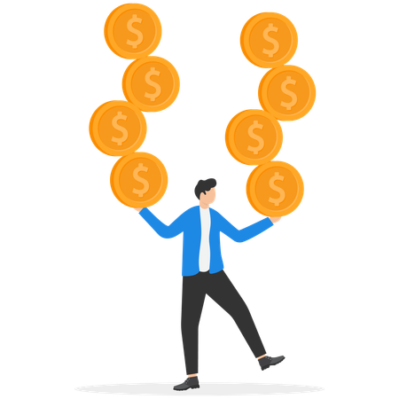 Businessman holding dollar coins for Economy instability  Illustration
