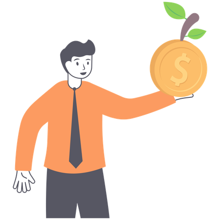 Businessman holding dollar plant  Ilustración