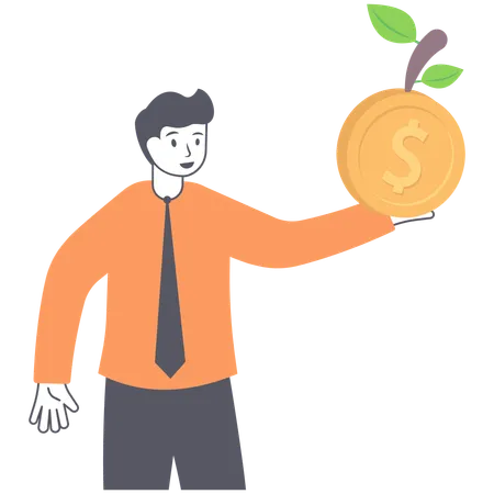 Businessman holding dollar plant  Ilustración