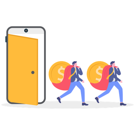 Businessman holding dollar while getting money  Illustration