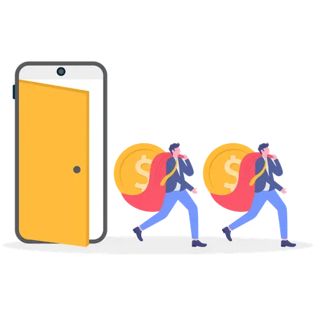 Businessman holding dollar while getting money  Illustration