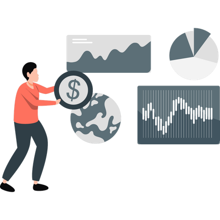 Businessman holding dollar while showing fianncial growth  Illustration