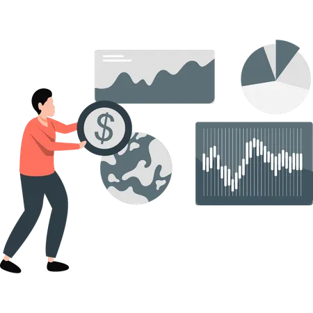 Businessman holding dollar while showing fianncial growth  Illustration