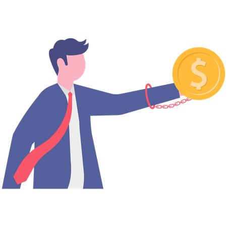 Businessman holding dollar with chain  Illustration