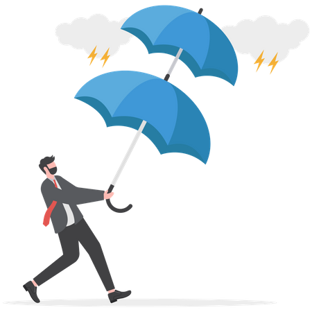 Businessman holding double layers umbrella to protect against storm  Illustration