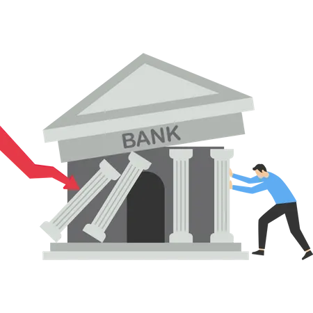 Bankrupt Concept Businessman Holding Down Collapsed Building Economic Downturn Profit And Loss Business And Finance Crisis Loss Of Money Business Vector Financial Downturn Arrow Global Recessi Illustration