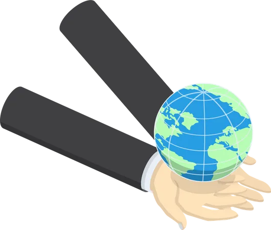 Isometric Businessman Holding Earth Globe On His Hands Global Business Communications Environmental Conservation Concept VECTOR EPS 10 Illustration