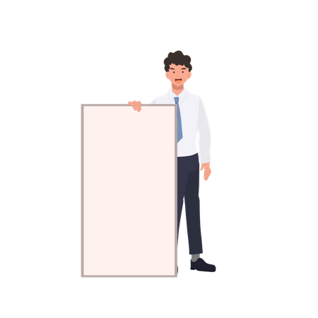 Businessman holding empty blank board  Illustration
