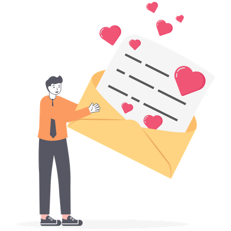 Businessman holding envelope with love letter  Ilustração