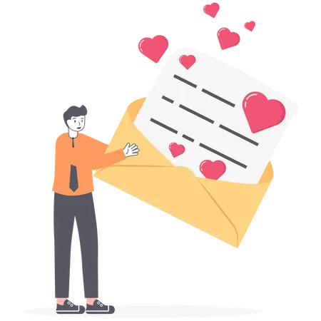 Businessman holding envelope with love letter  Illustration