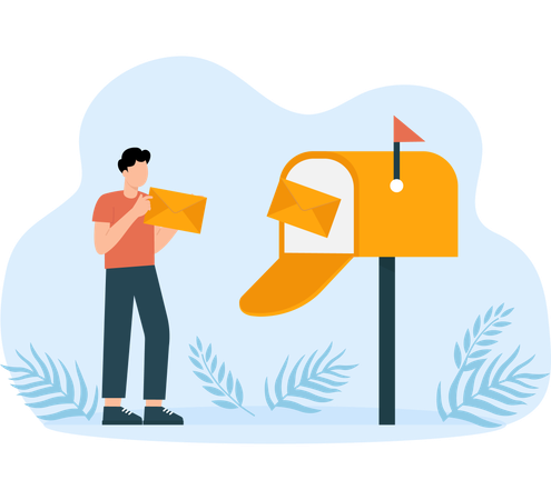 Businessman Holding Envelopes and Reading Letters  Illustration