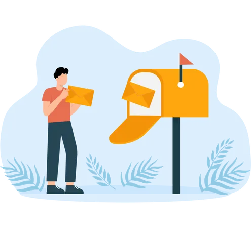 Businessman Holding Envelopes and Reading Letters  Illustration