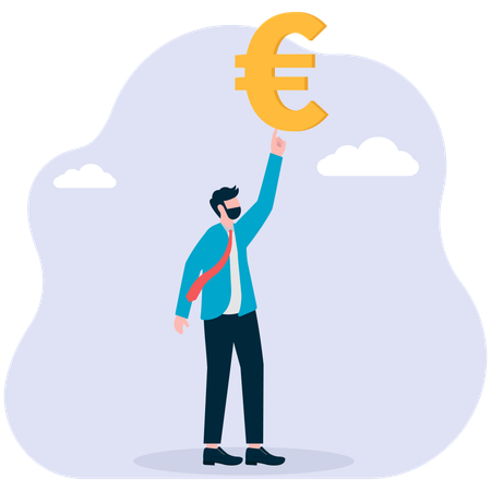 Businessman holding euro coin  Illustration