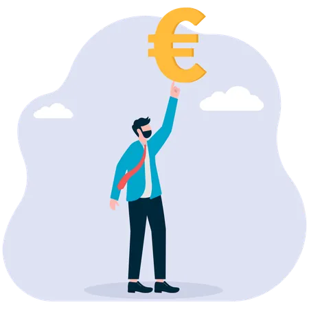 Businessman holding euro coin  Illustration