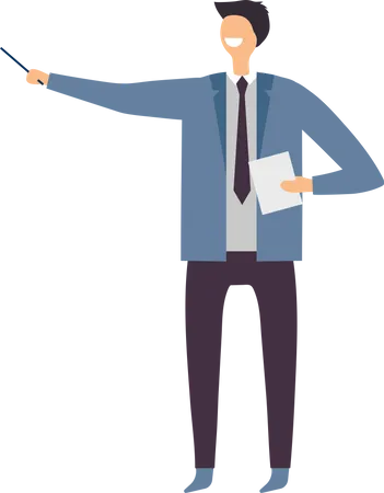 Businessman holding file and pointing something  Illustration