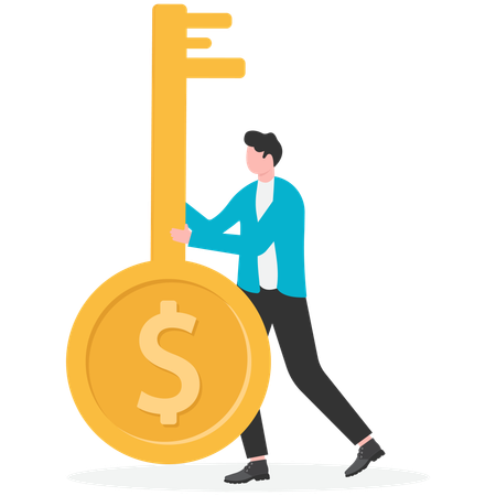 Businessman holding finance key  Illustration