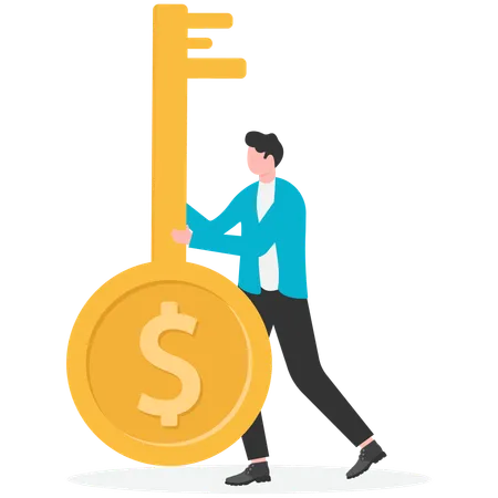 Businessman holding finance key  Illustration