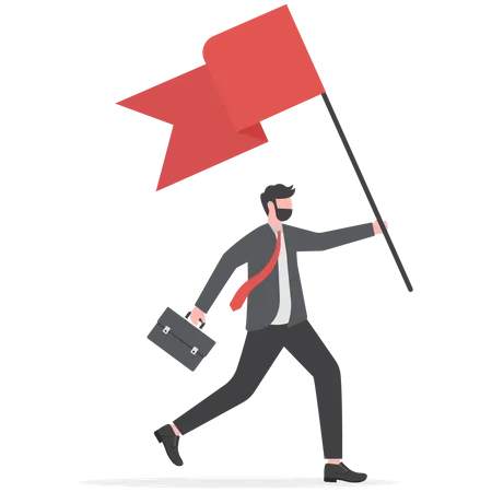 Businessman holding flag and running to success  Illustration