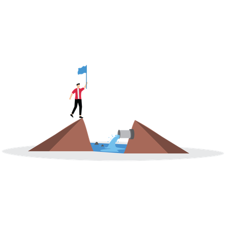 Businessman holding flag on top of mountain symbol  Illustration
