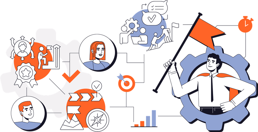 Businessman holding flag while getting business success  Illustration