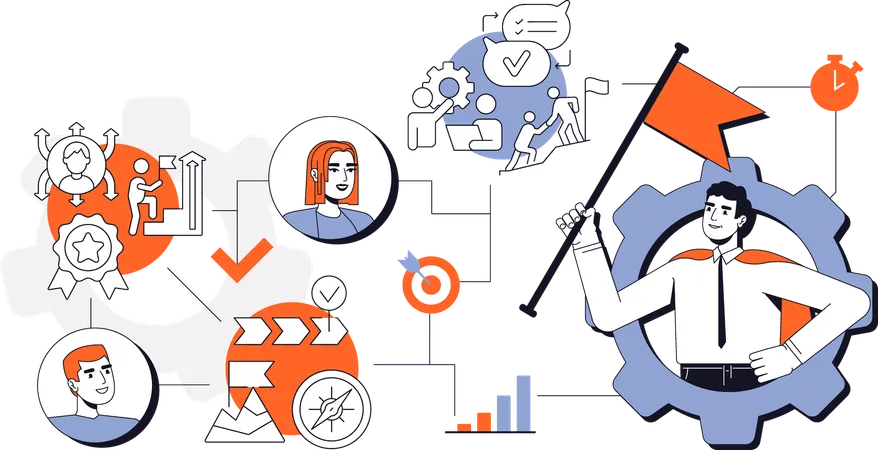 Businessman holding flag while getting business success  Illustration