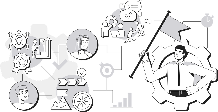 Businessman holding flag while getting business success  Illustration