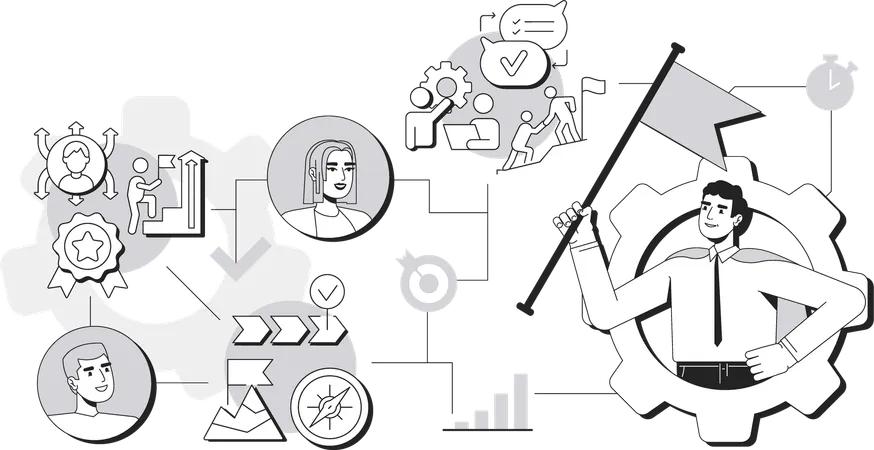 Businessman holding flag while getting business success  Illustration