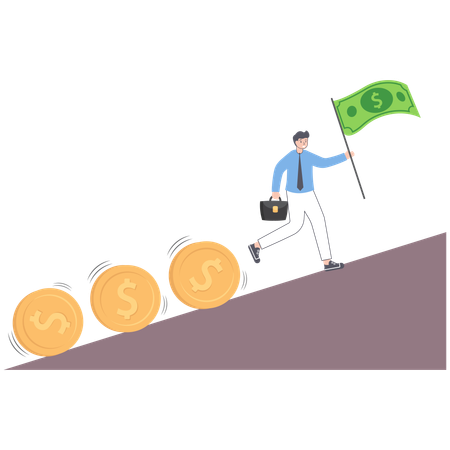 Businessman holding flag while getting investment growth  Illustration