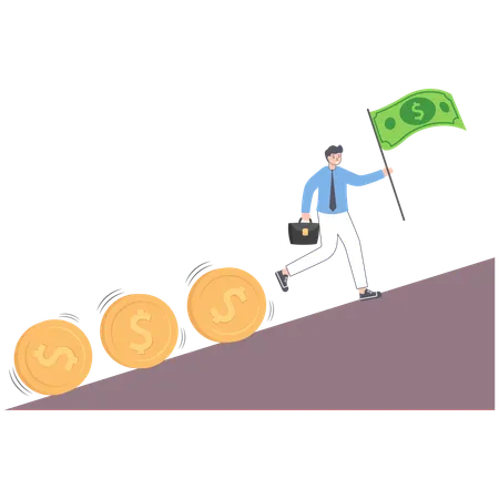 Businessman holding flag while getting investment growth  Illustration