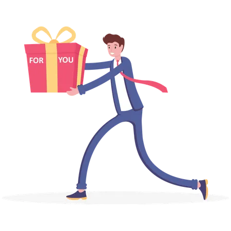 Businessman holding gift box  Illustration