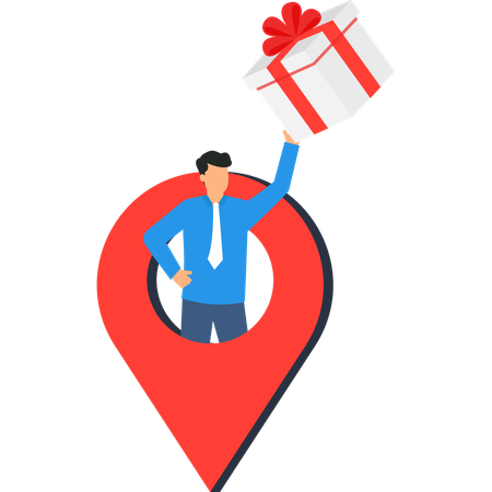Businessman Holding Gift Box in Map Pin Icon  Illustration