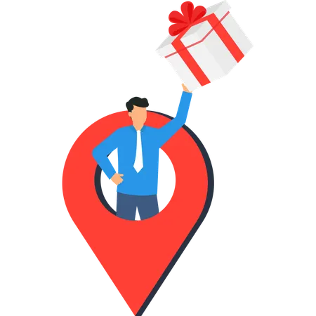 Businessman Holding Gift Box in Map Pin Icon  Illustration