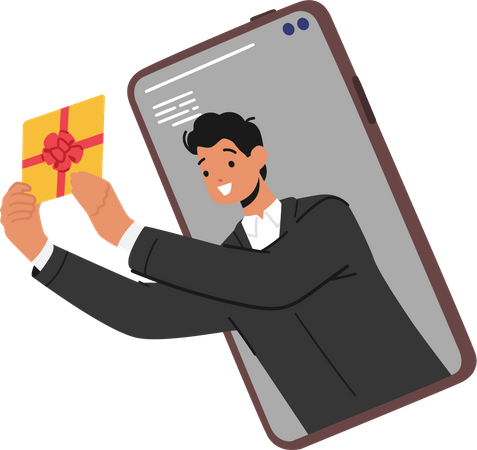 Businessman Holding Gift Coupon  Illustration