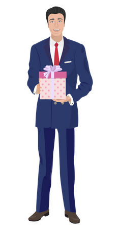 Businessman holding gift  Illustration