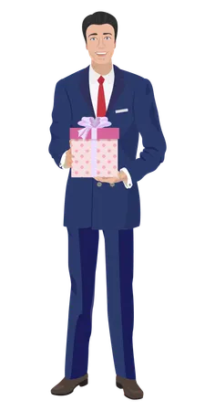 Businessman holding gift  Illustration