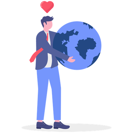 Businessman holding globe while tuckering of globe  Illustration