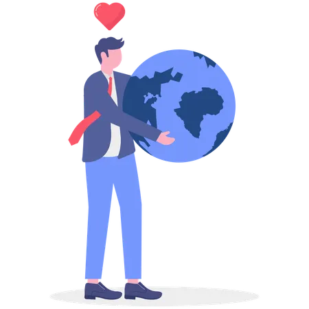 Businessman holding globe while tuckering of globe  Illustration