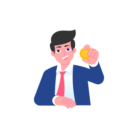 Businessman holding gold coin  Illustration