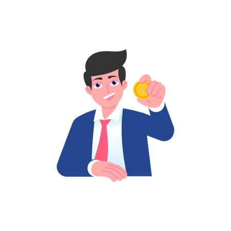 Businessman holding gold coin  Illustration