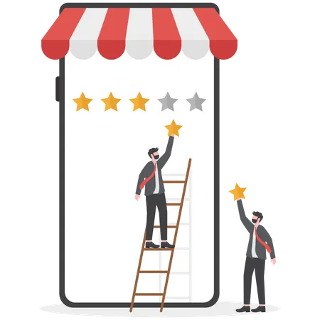 Businessman Holding A Gold Star In Hand To Give Five Shopping Online On My Smartphone Illustration