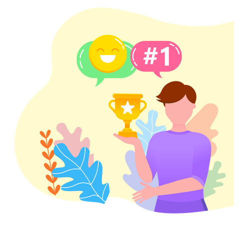 Businessman Holding Golden Prize on First Place  Illustration