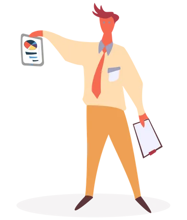 Businessman holding graph report  Illustration