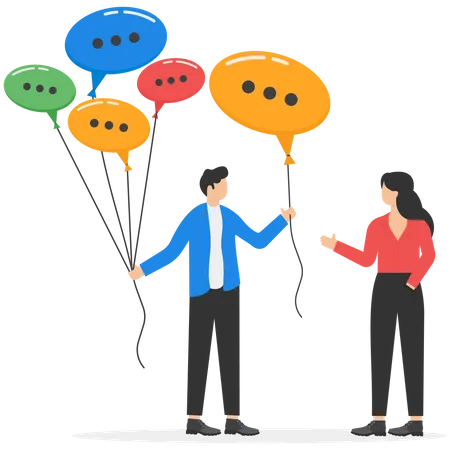 Meeting Summary Or Conclusion Session Or Brainstorm Recap And Agreement Concept Businessman Holding Group Of Speech Bubble Balloons As Member Opinions Offering Summary After Finish Meeting Illustration