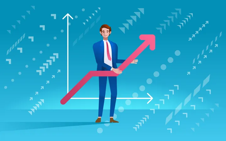 Businessman holding growth chart  Illustration