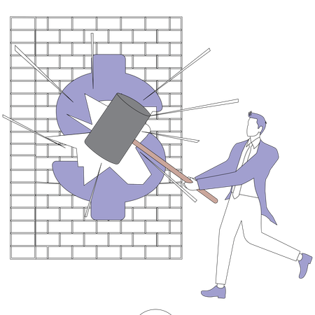 Businessman holding hammer breakthrough the wall  Illustration